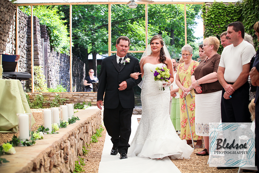 Father walking bride down the aisle at Knoxville Botanical Gardens wedding.