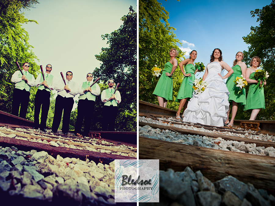 Wedding party posing on railroad tracks in Culleoka.