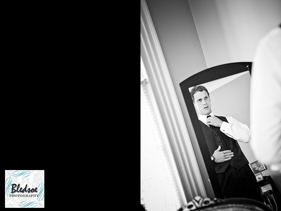 Groom reflection in mirror.  Wedding at The Dent House in Chattanooga, TN. © Bledsoe Photography