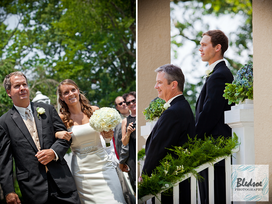 Grooms first view of bride.  Wedding at The Dent House in Chattanooga, TN. © Bledsoe Photography