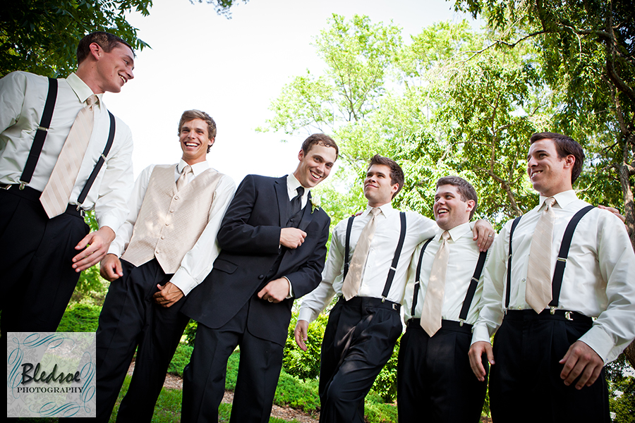 Laughing groomsmen. Wedding at The Dent House in Chattanooga, TN. © Bledsoe Photography