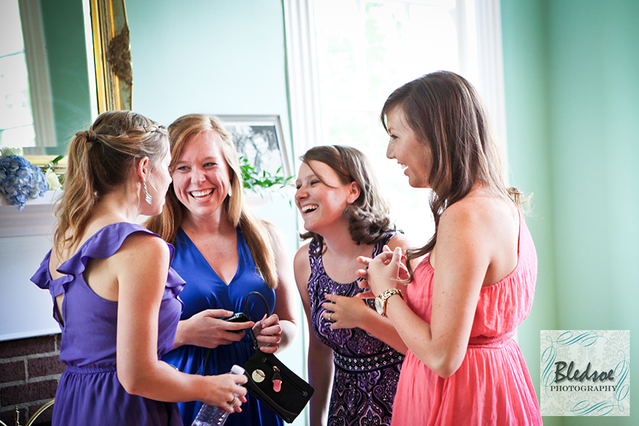 Guests laughing at reception. Wedding at The Dent House in Chattanooga, TN. © Bledsoe Photography
