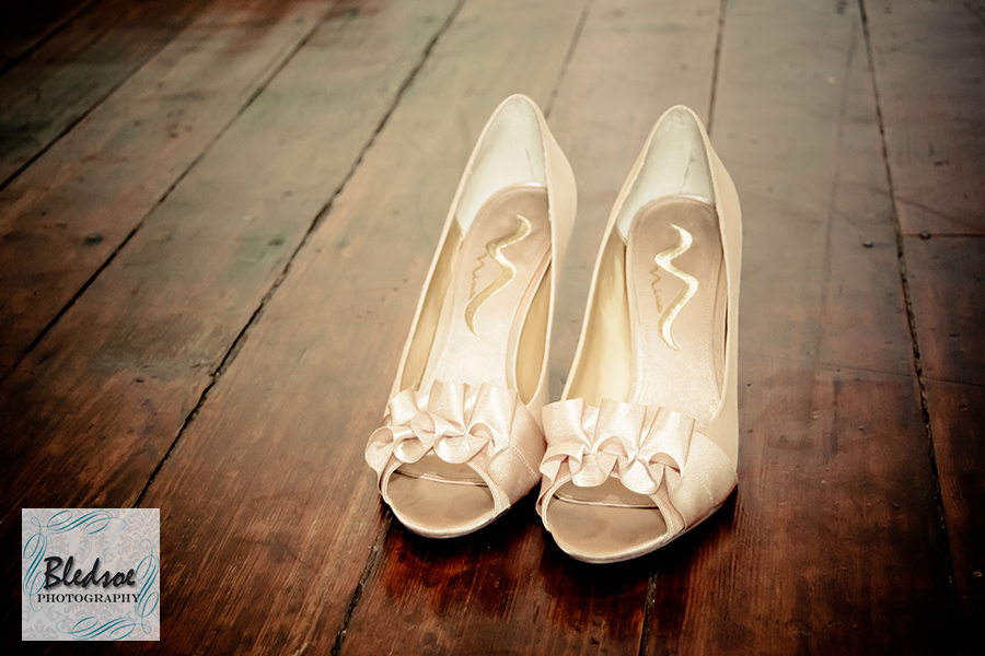 Ruffled wedding shoes.  Wedding at The Dent House in Chattanooga, TN. © Bledsoe Photography