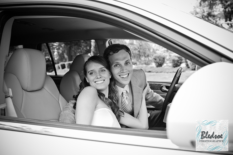 Bride and groom's getaway car. Wedding at The Dent House in Chattanooga, TN. © Bledsoe Photography