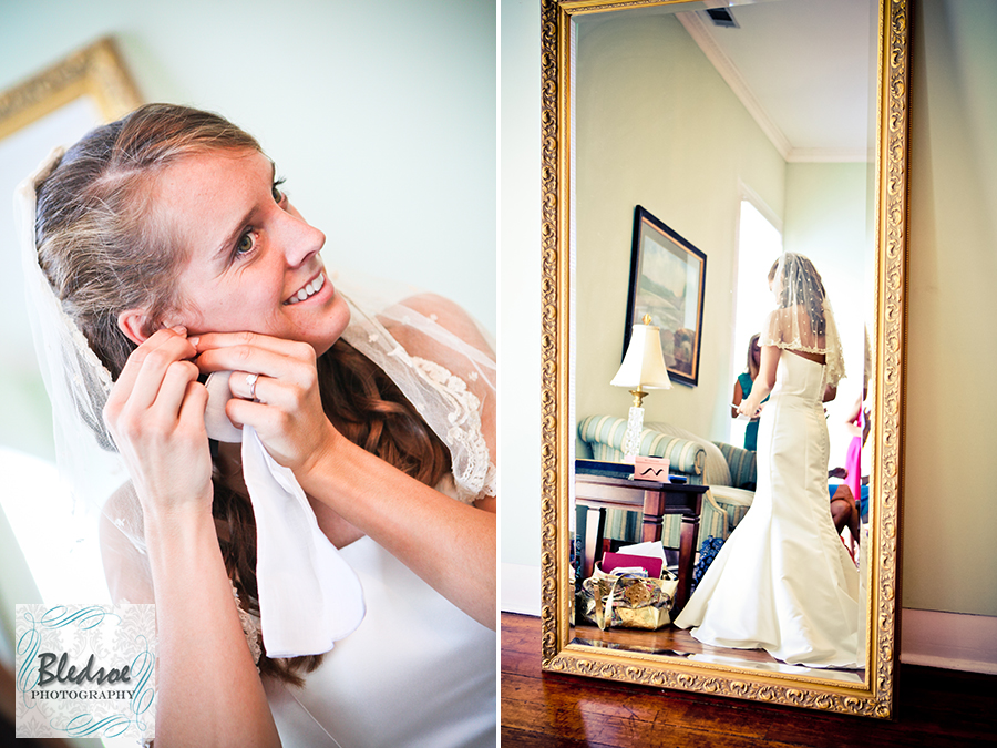 Bride in the mirror.  Wedding at The Dent House in Chattanooga, TN. © Bledsoe Photography
