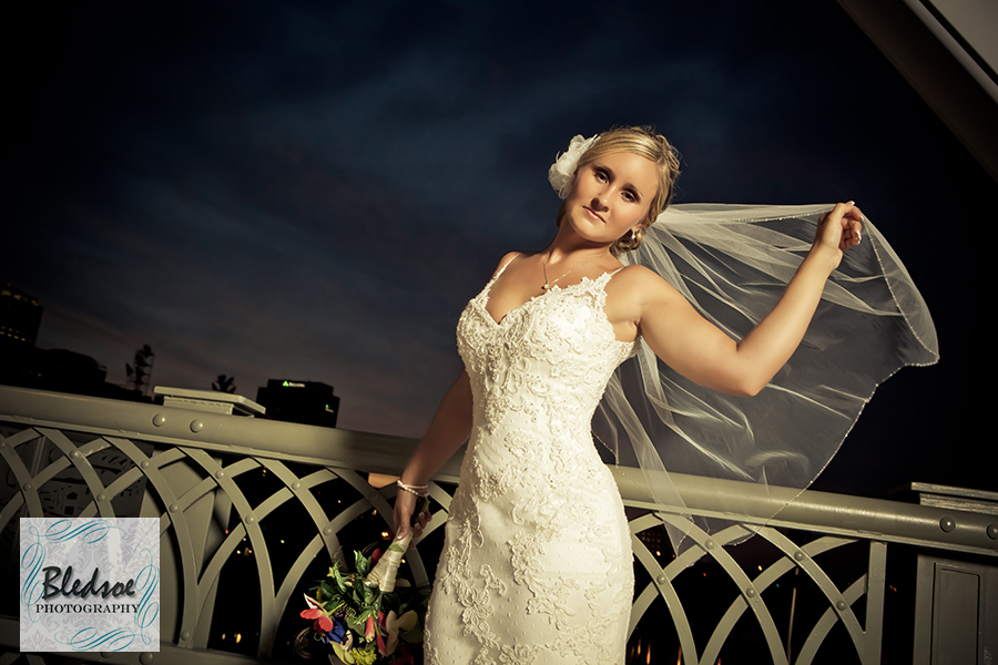 Bridal session on downtown walking bridge - Nashville wedding photographer