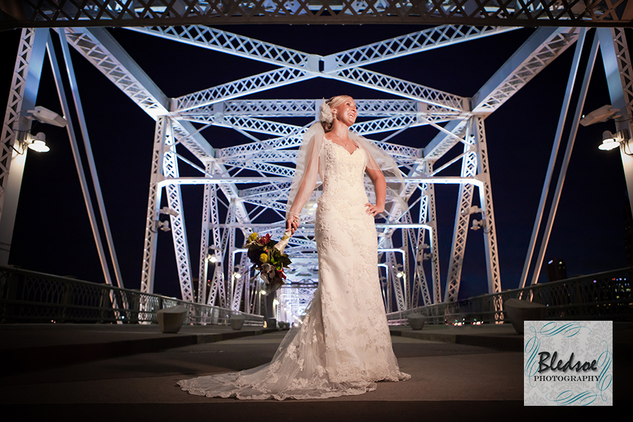 Bridal session on downtown walking bridge - Nashville wedding photographer