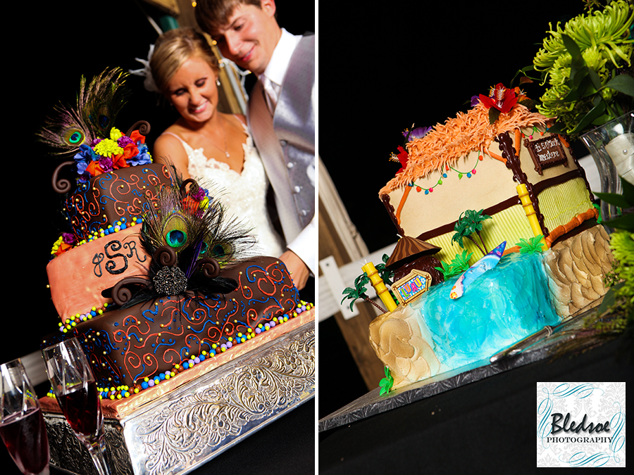 Wedding cake and Jimmy Buffet grooms cake. Pick Inn. © Bledsoe Photography