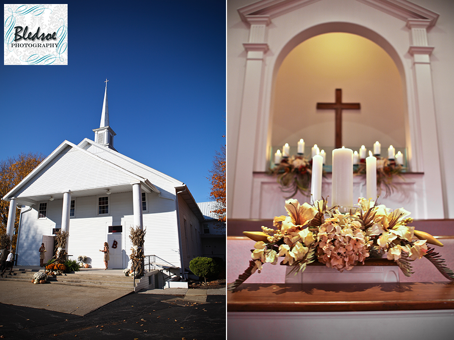 White country church in Franklin, KY. Unity candle. Bledsoe Photography.  Franklin KY wedding photography