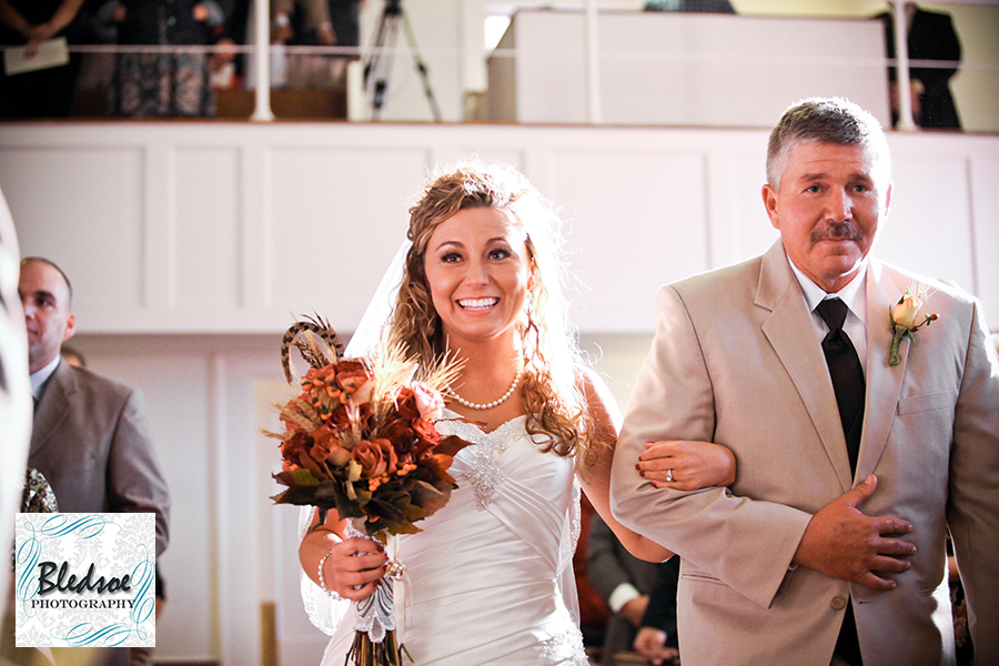Bride walking down the aisle at Sulphur Spring Baptist. Bledsoe Photography.  Franklin KY wedding photography