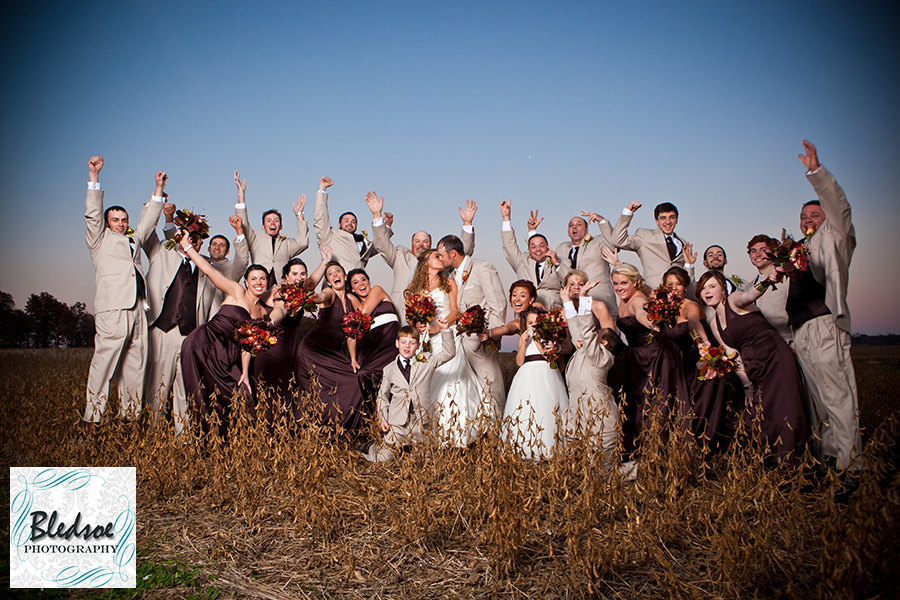 Wedding party photo on the farm in Springfield, TN. Bledsoe Photography.  Franklin KY wedding photography