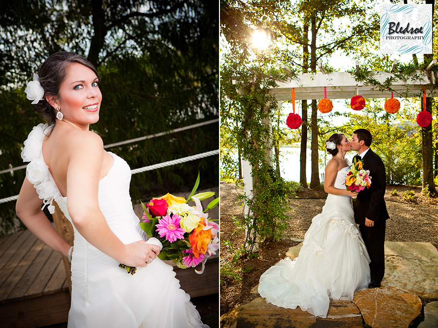 Portrait of bride and groom at arbor at Hunter Valley Farm, Knoxville wedding photographer