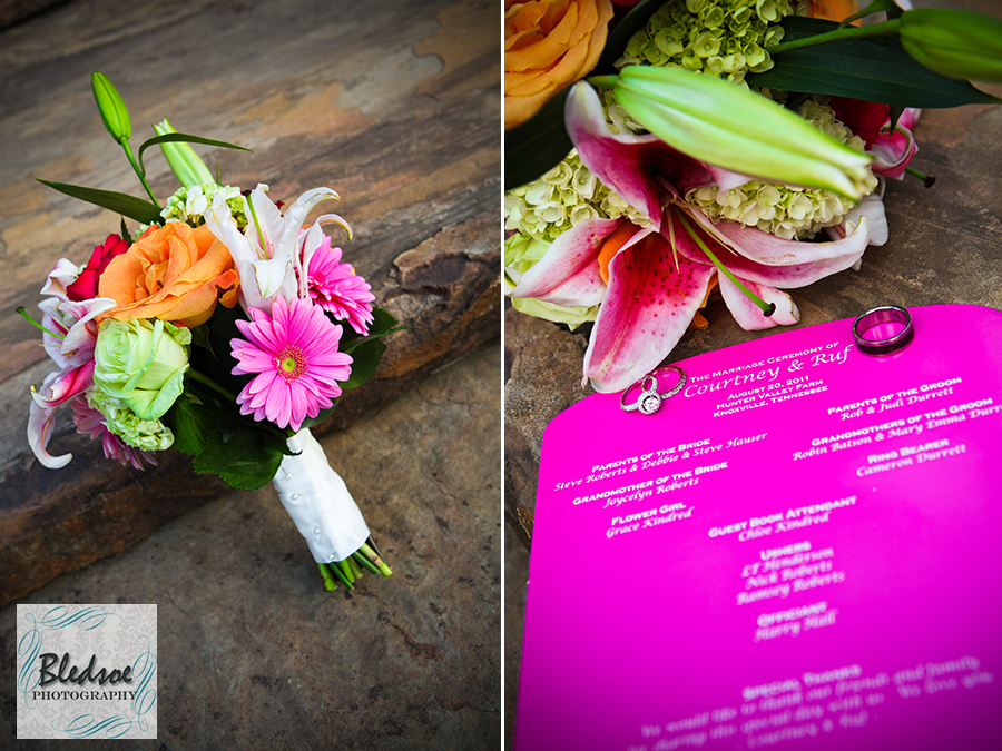 Fuschia and orange bouquet at Hunter Valley Farm, Knoxville wedding photographer