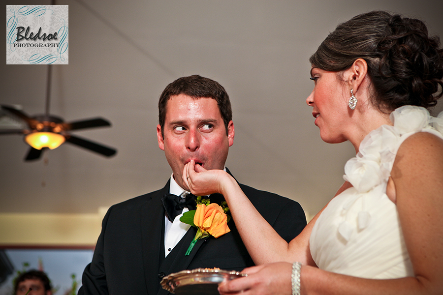 Bride feeding groom cake at Hunter Valley Farm, Knoxville wedding photographer