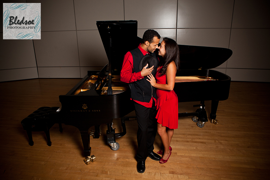 Knoxville engagement photography at Cox Auditorium with Steinway piano.  © 2011 Bledsoe Photography