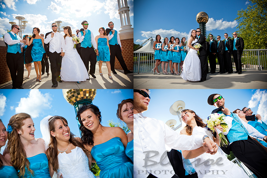 Wedding party photos at the Sunsphere, World's Fair Park, Knoxville wedding photographer, © Bledsoe Photography