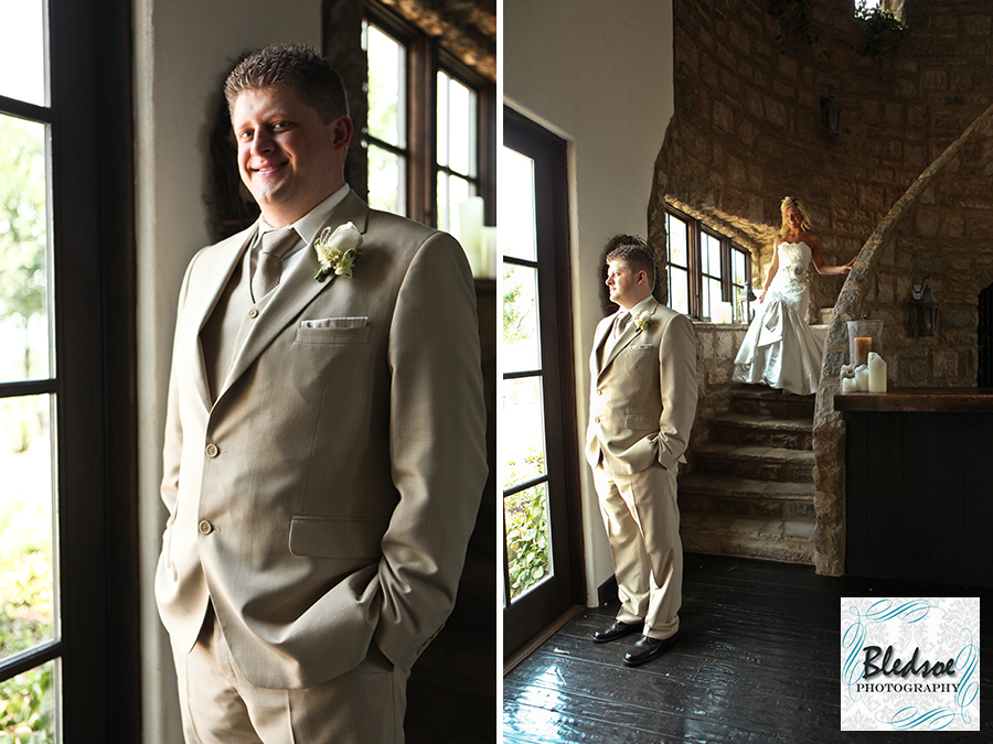 First sight for bride and groom on staircase at Chateau Selah © Bledsoe Photography Knoxville