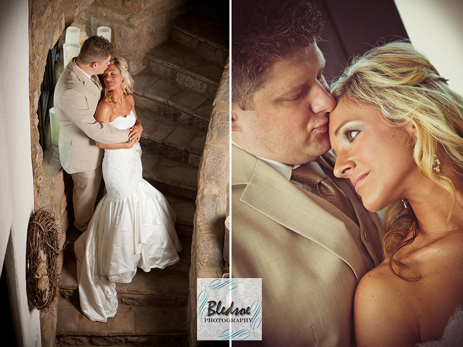 Wedding portrait on staircase at Chateau Selah © Bledsoe Photography Knoxville
