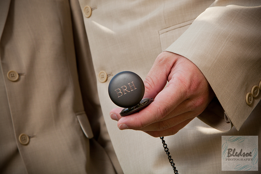 Groom's monogrammed pocket watch at Chateau Selah © Bledsoe Photography Knoxville
