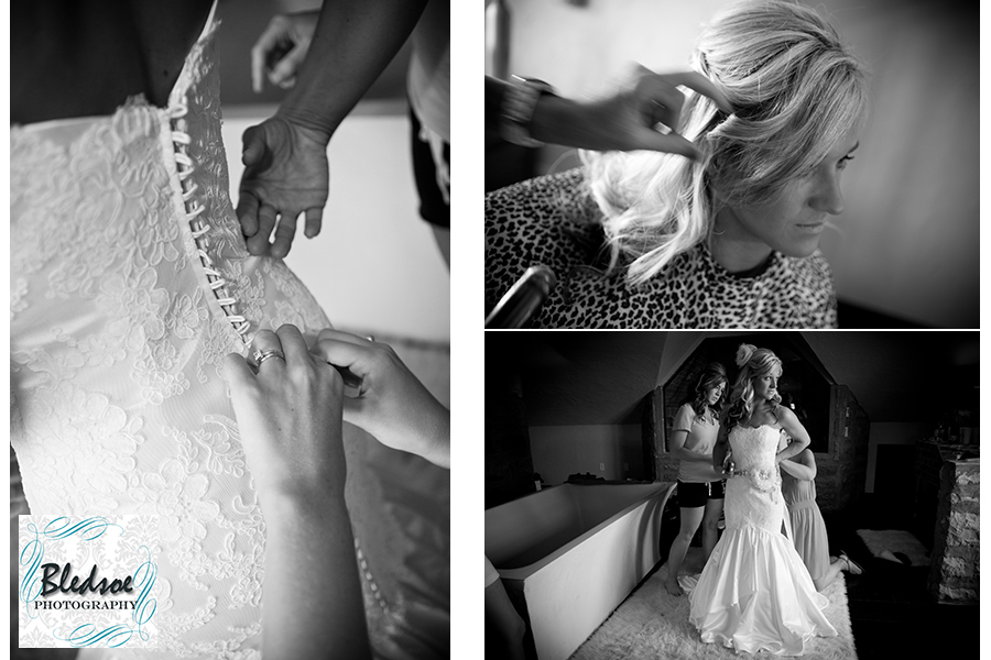 Bride dressing for wedding at Chateau Selah © Bledsoe Photography Knoxville