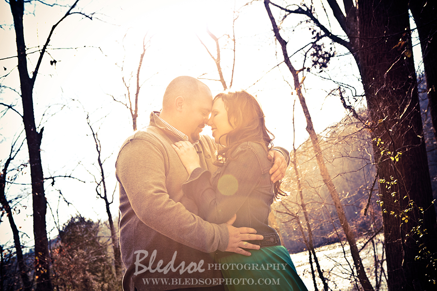 Engagement photo session at Melton Hill Lake, solar flare, © Bledsoe Photography