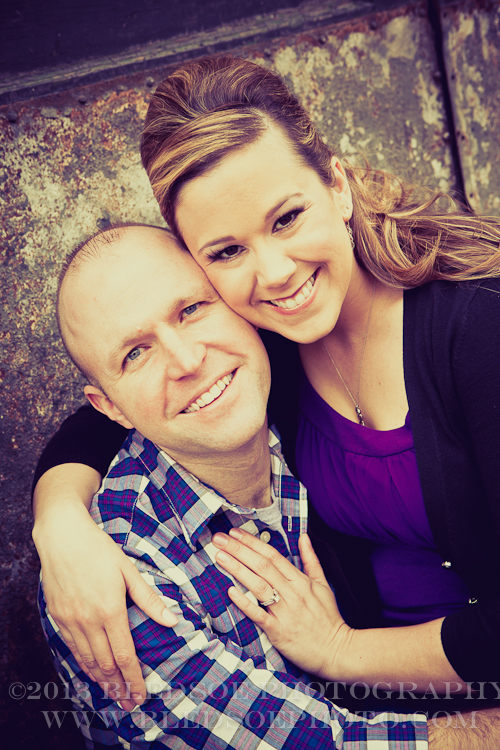 Knoxville engagement photo session in the Old City, purple shirts © Bledsoe Photography