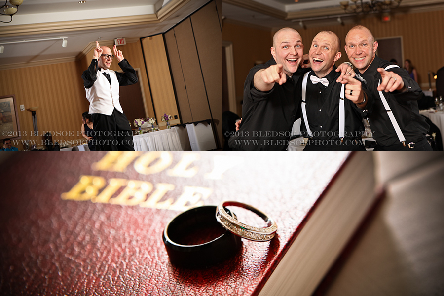 Foxy lady Wayne's World dance for garter toss, wedding rings on a Bible, knoxville wedding photographer, ©Bledsoe Photography