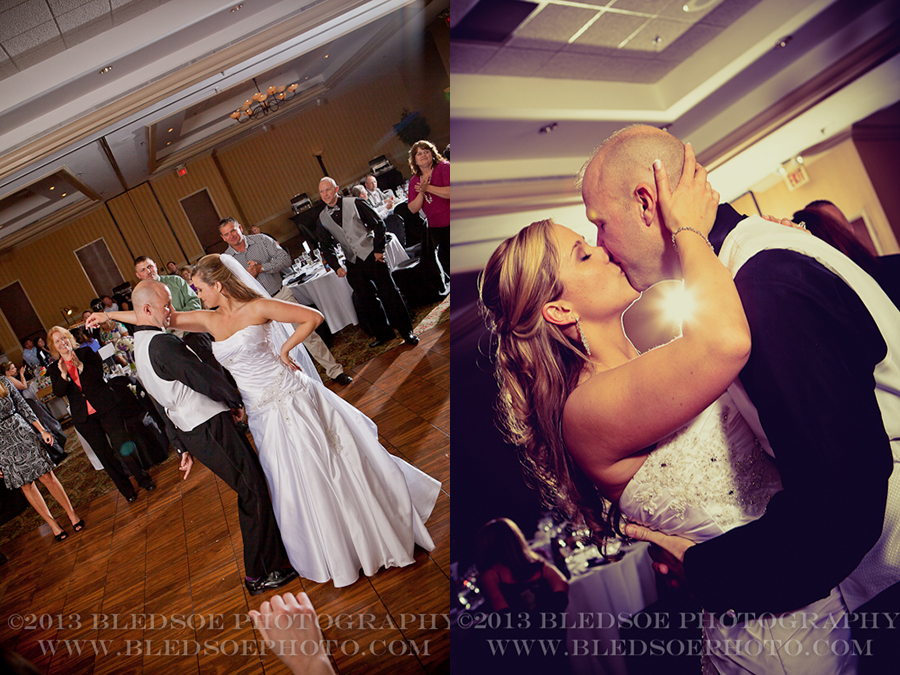 Bride and groom dancing at reception, downtown Hilton, knoxville wedding photographer, ©Bledsoe Photography