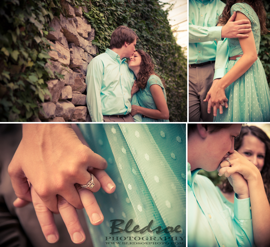 mint green engagement portrait session at greenhouse Knoxville Botanical Gardens, © Bledsoe Photography
