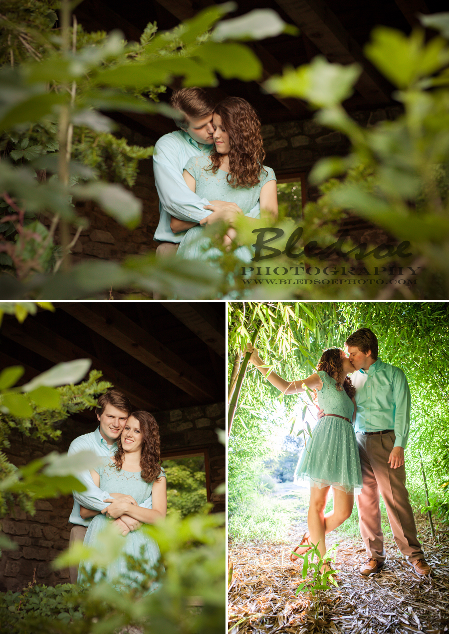 mint green bamboo engagement portrait session at Knoxville Botanical Gardens, © Bledsoe Photography