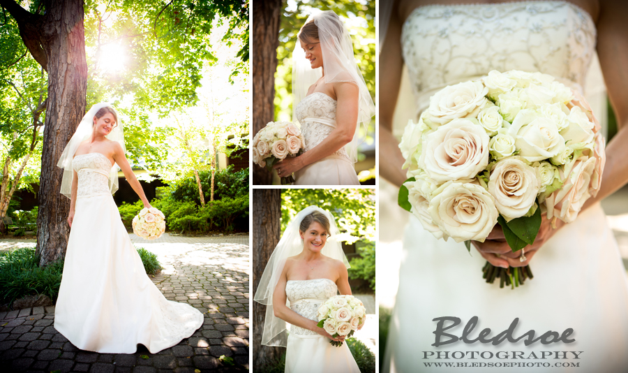 white rose bridal bouquet, Rivini wedding dress, bridal portrait, christ the king grotto, nashville catholic wedding, Bledsoe Photography