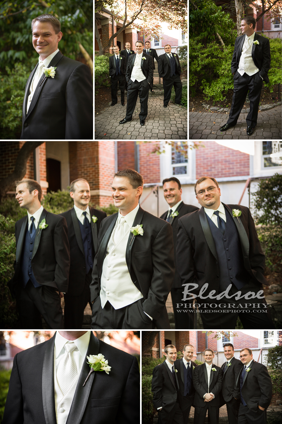 Groom with groomsmen, christ the king grotto, nashville catholic wedding, Bledsoe Photography