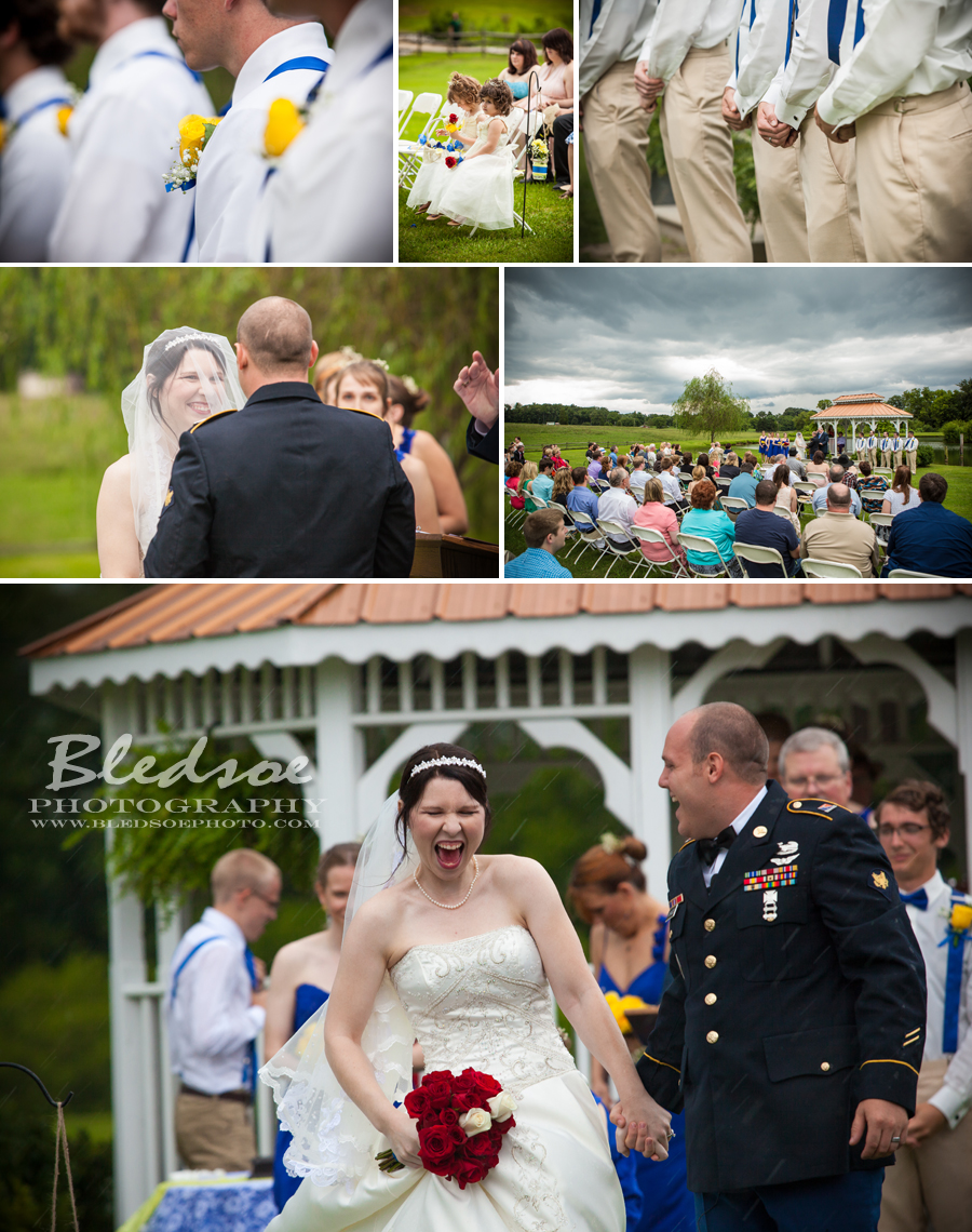 Rainy wedding, rain at wedding ceremony, Twin Cedar Farm gazebo wedding, rainy military wedding, knoxville wedding photographer