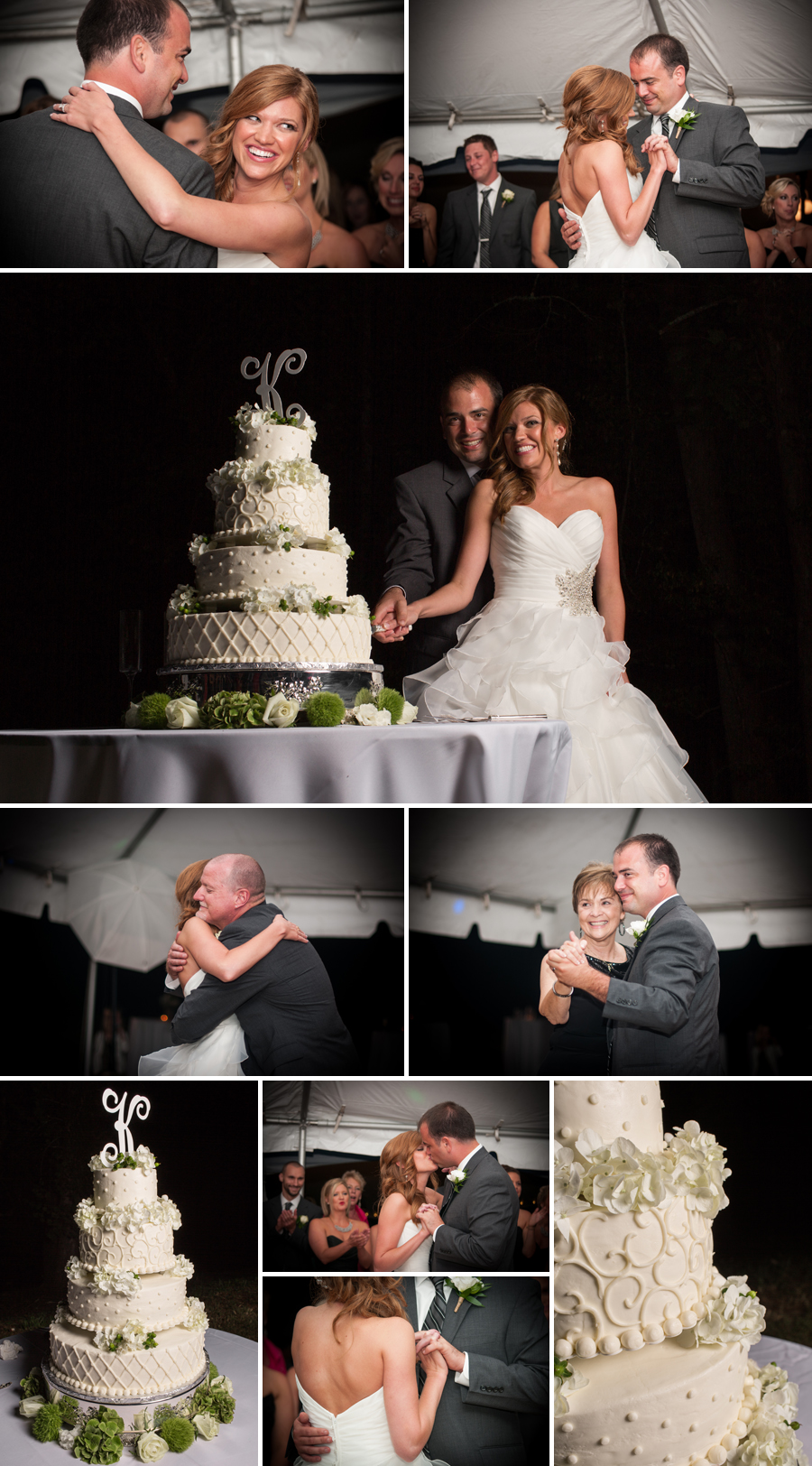 Tent reception in sevierville, deborah taylor wedding cake, first dance as husband and wife, bledsoe photography