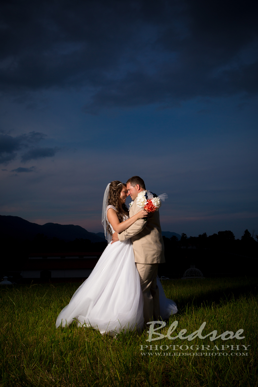 the stables lafollette tn wedding bride and groom portrait in mountain field