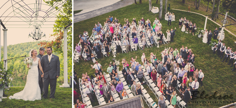 shot of ceremony guests, backyard wedding on the lake, purple, gray, gold, lavender, knoxville tn wedding photographer photography