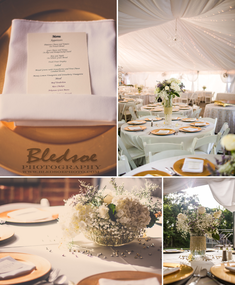 draped reception tent, gold chargers, white lavender gold centerpieces, knoxville wedding photographer photography