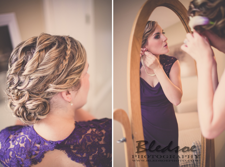 purple lace bridesmaid dresses, braided bridesmaid hair, knoxville tn wedding photographer