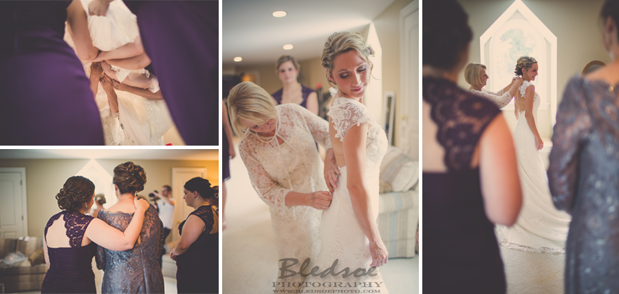 Mother helping bride dress, knoxville wedding photographer