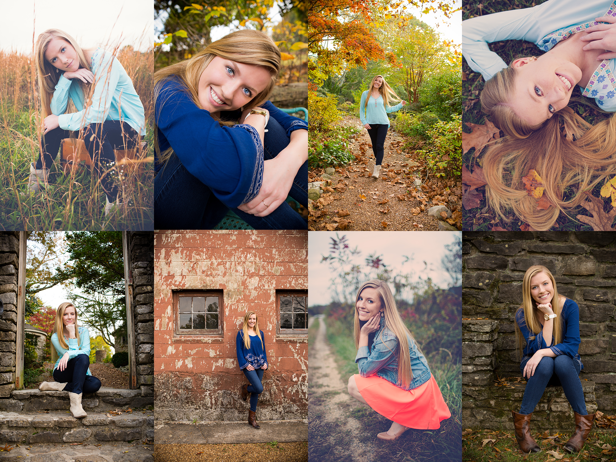 Collage of senior photos in autumn in Knoxville TN