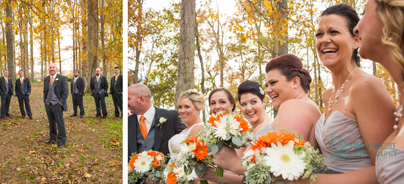 bride and bridesmaids, legacy springs event center, knoxville wedding  photographer, bledsoe photography, orange and white wedding, gray bridesmaid dress, orange and white Toms shoes, orange tie