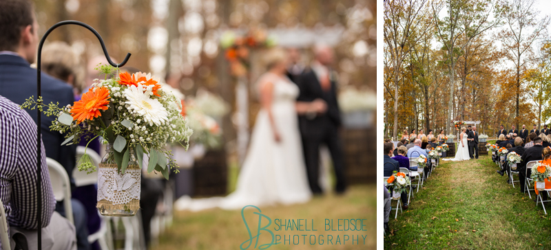 wedding ceremony, legacy springs event center, Knoxville wedding  photographer, Bledsoe photography, orange and white UT Vols wedding