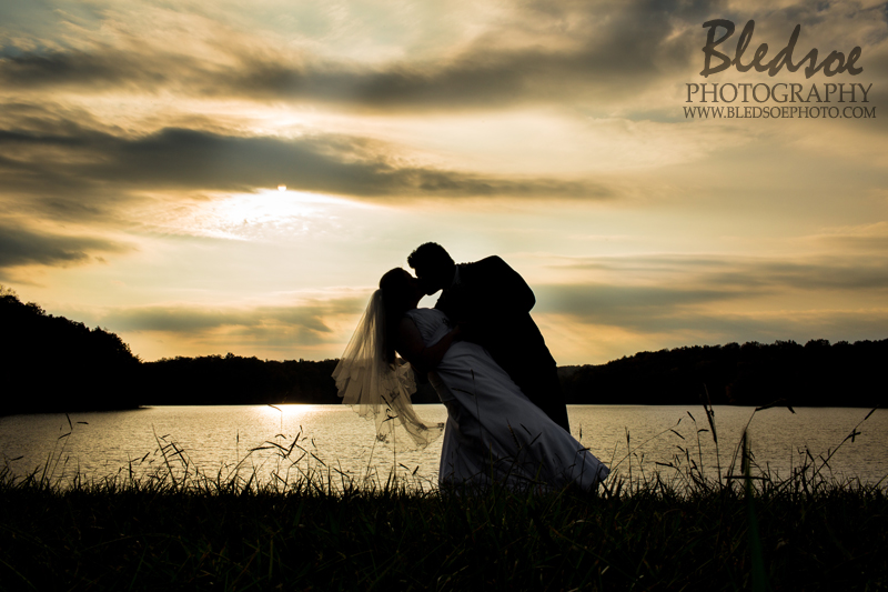 Fall Wedding in Dayton, TN, Fall Creek Falls, © Bledsoe Photography, water reflection, sunset silhouette