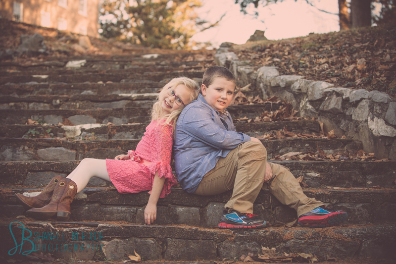 Sunset, kids, coral, teal, blue, Maryville College, woods, ivy, fall, Knoxville TN child children's photography, Bledsoe Photography, brother and sister, parasol