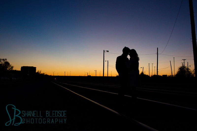University of Tennessee engagement photo session UT majorette Shelbi and Dominic, downtown Knoxville, TN Bledsoe Photography, sunset silhouette