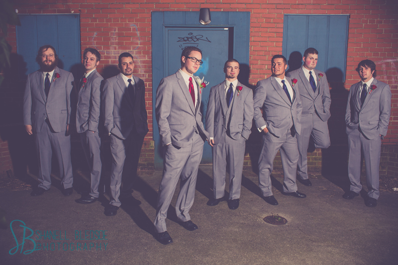 Old Hollywood glam art deco wedding at Capitol Theatre in Maryville, TN. Navy, red, gray wedding colors, groomsmen