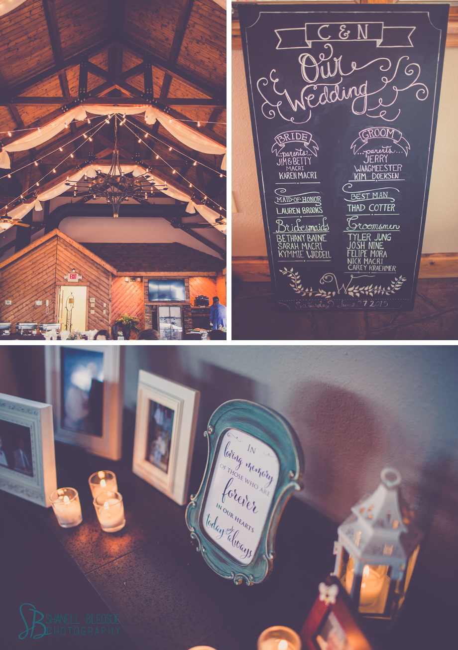 reception, wedding, grande vista bay, rockwood, tennessee, shanell bledsoe photography, clubhouse, memory table, chalkboard program