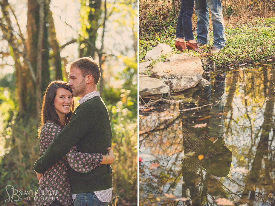 Fall autumn engagement photo session at Ijams Nature Center in Knoxville, TN by Shanell Bledsoe Photography. Water reflection
