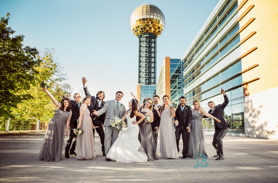 Knoxville wedding, wedding party, worlds fair park, sunsphere, shanell bledsoe photography, gray