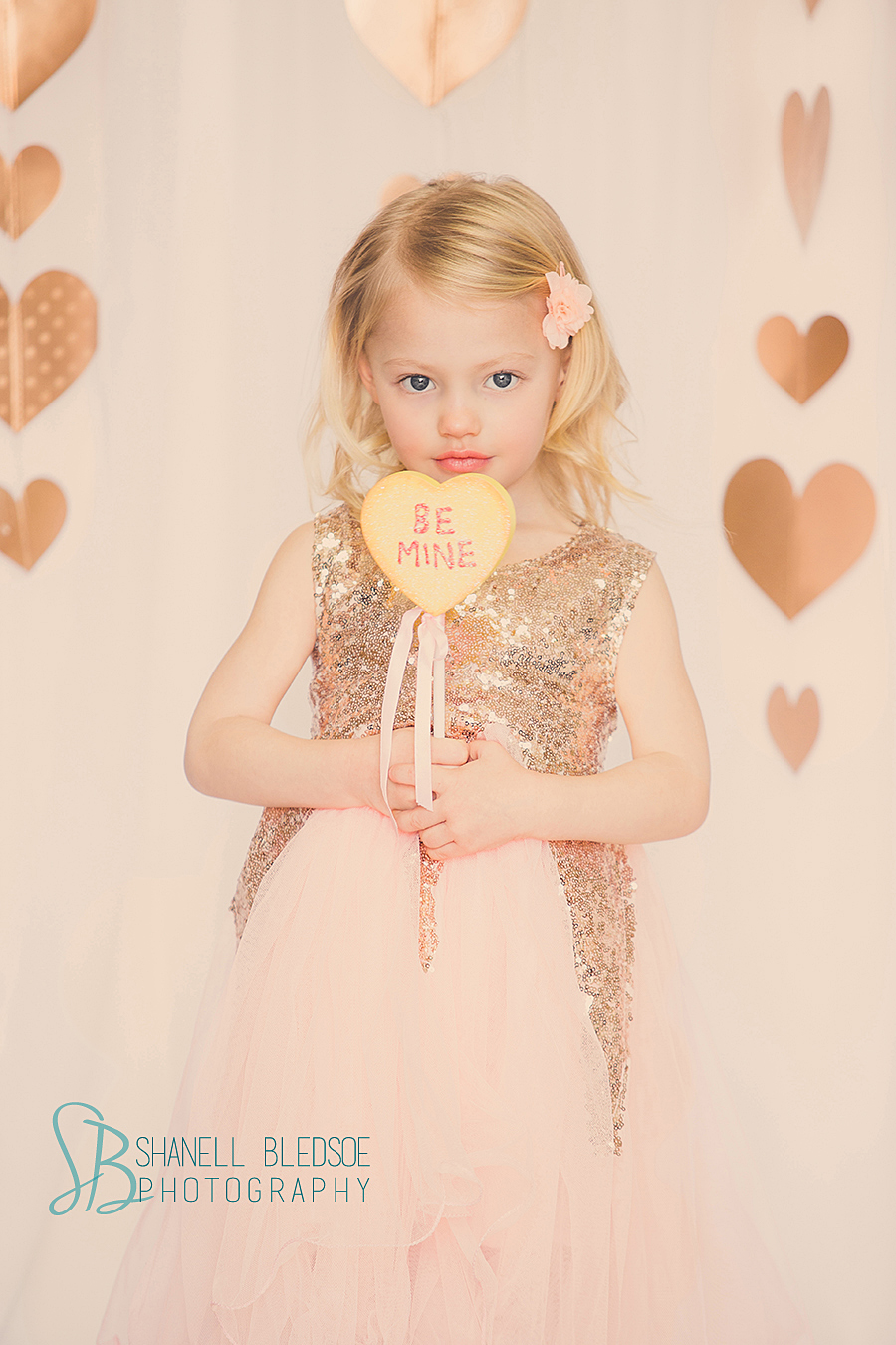 Little girls pink and gold kids Valentine's photo session in Knoxville. Shanell Bledsoe Photography